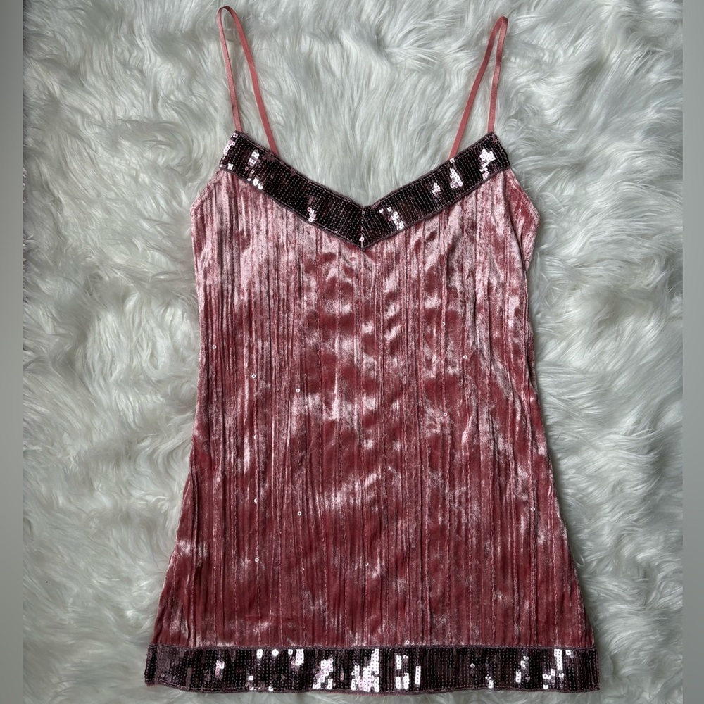 Vintage Y2K Fumblin' Foe Pink Fairy Whimsygoth Crushed Velvet Sequin Cami Size M